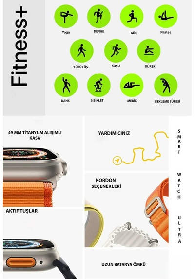 Akıllı Saat 45m Pro Ultra+ Smart Watch Türkçe Arama Bildirim İos Adroid Uyumlu