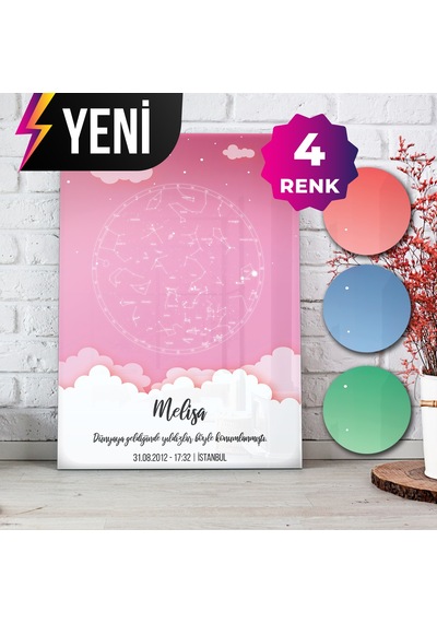 Decorita Gökyüzü Haritası | Yeni Doğan Hediyesi - Cam Tablo