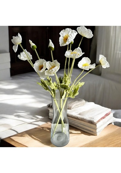 Yapay Çiçek I42 Gelincik Dalı 60 Cm Beyaz Beyaz