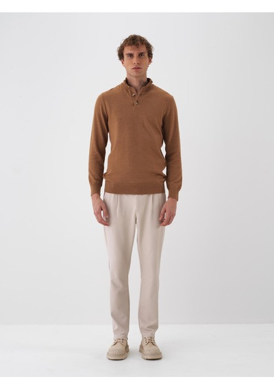 Xint Camel Doğal Yün Dokulu Regular Fit Kazak 801828