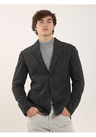 Dufy Koyu Gri Melanj Erkek Slim Fit Mono Yaka Ceket - 97184 Gri