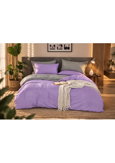 7days Çift Taraflı Çift Kişilik 6 Parça Nevresim Takımı 200x220 Gri - Lila