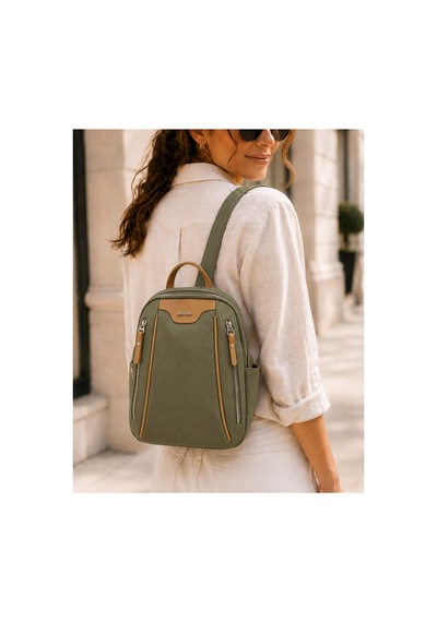 Just Polo Kadın Günlük Kullanıma Uygun Çok Bölmeli Sırt Çantası Ebat : 25 X 30 Cm Shopper Yeşil - Camel