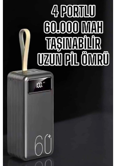 Powerbank 60.000 Mah Hızlı Şarj 4 Çıkışlı Uzun Şarj Süreli Dijital Göstergeli Çok Renkli 11089323
