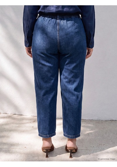 Lcwaıkıkı Petite Lacivert Beli Lastikli Carrot Fit Kadın Jean Pantolon