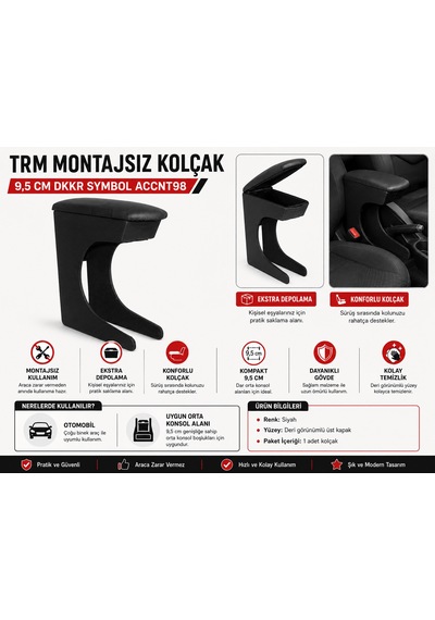 Trm Montajsız Araç Kolçağı 9,5 Cm Saklama Hazneli
