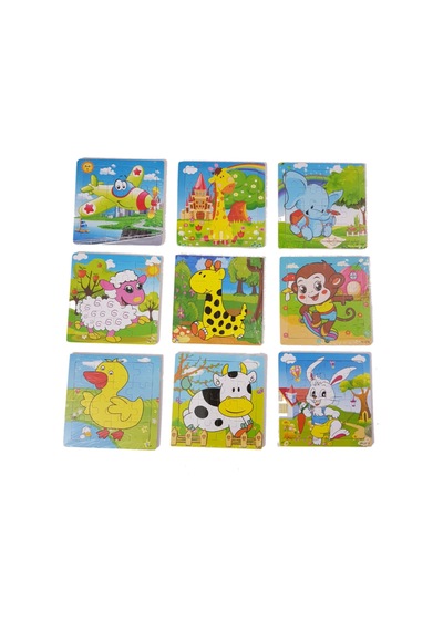 Ahşap Mini Puzzle 16 Parçalı Zemin Eşlemeli 10 Adet