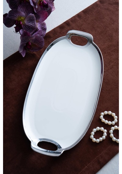 Acar Arven Oval Silver Sunum Tepsisi - 41 Cm Beyaz