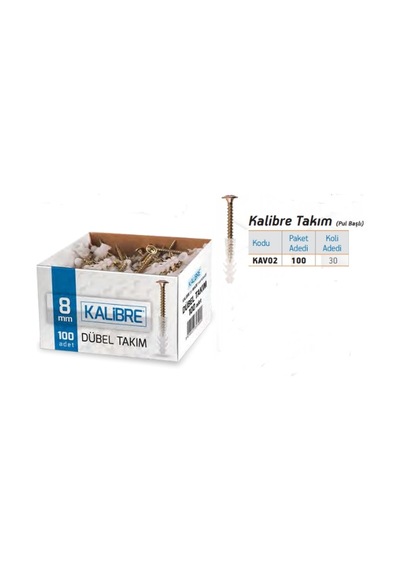 Made Kalibre Dübel 8 Mm Vida Dübel Takımı 100 Adet N11.45