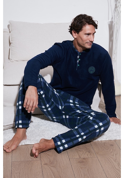 Buratti Regular Fit Bisiklet Yaka Kışlık Yumuşak Dokulu Polar Erkek Pijama Takımı 6096100 Lacivert