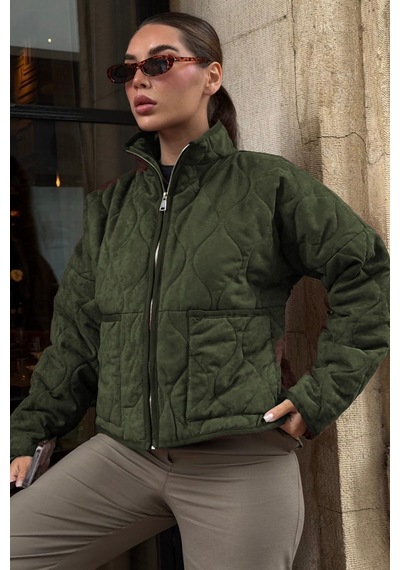 Madmext Haki Dik Yaka Kapitone Kadın Mont Mg2568 Haki