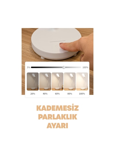 Şarjlı Masa Lambası Işık Ayarlanabilir Telefon Tutuculu Ders Çalışma Okuma Işığı Doğal Işık 1023 Beyaz