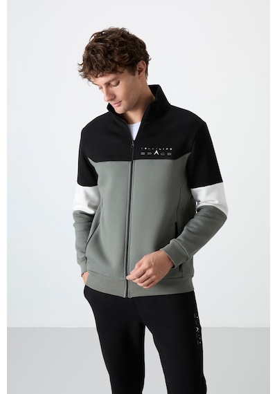 Tommy Life Çağla - Siyah Dik Yaka Renk Geçişli İçi Polarlı Erkek Eşofman Takımı - 85186 Yeşil - Siyah