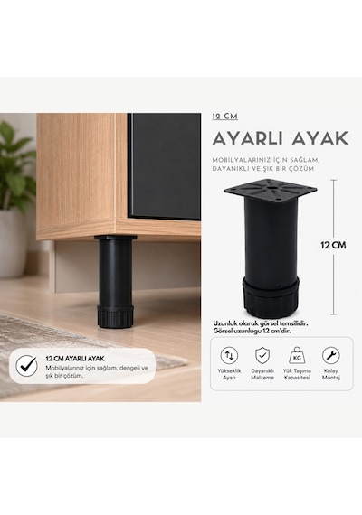 Cateksss 42 Lik Tablalı Ayarlı Ayak 8 Cm Texture Siyah - 30 Lu Paket