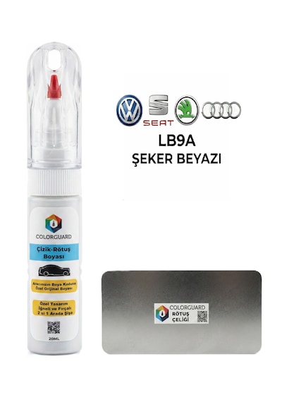 Volkswagen-seat-škoda-audi Lb9a Şeker Beyazı İğneli Ve Fırçalı Özel Tasarım Şişe Rötuş Boyası Ve Profesyonel Rötuş Çeliği Seti