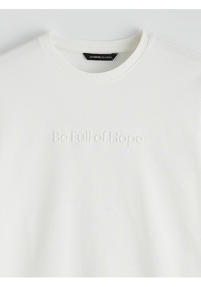 Lcwaıkıkı Classic Beyaz Bisiklet Yaka Baskılı Erkek Sweatshirt