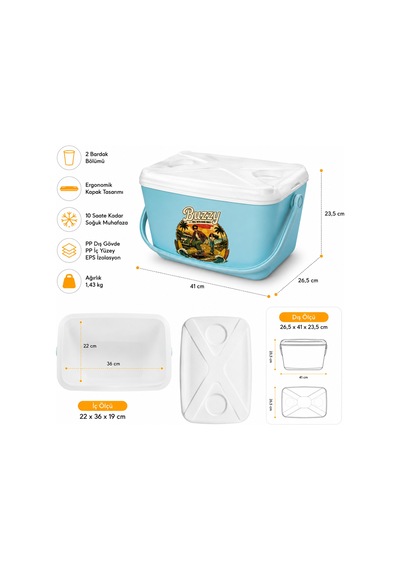 15 Lt Buzzy Retro Buzluk Termos 1177 Cooler Box -386 Açık Mavi