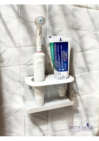Duvara Monte Edilebilen Şarjlı Ve Pilli Diş Fırçası Ve Diş Macunu Tutucu Düzenleyici Metal Stand Beyaz