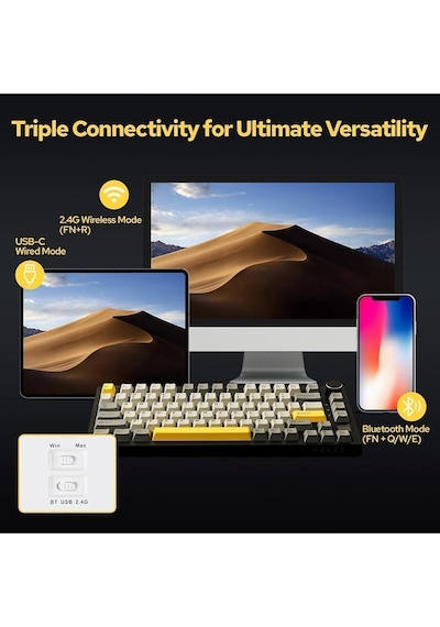 Ak820 Pro Mekanik Oyun Klavyesi,3 Modlu Tft Renkli Ekran Ve Cnc Düğmeli 81 Tuş,rgb Aydınlatma