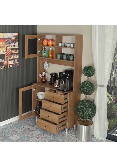 Pasific Home Grano Kahve Köşesi Çok Amaçlı Kiler Dolabı, 96 cm, Koyu Meşe