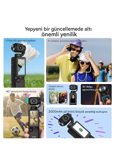 Taşınabilir Vlogging Kamerası, 2.5k Video, 66mp Fotoğraf, 180 Döndürülebilir Lens, 16x Zoom, 1.9 İnç Ekran