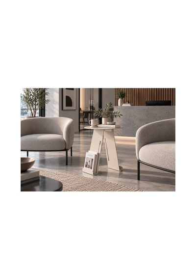 Folio Modern Metal Yan Sehpa Ve Dergilik, Yuvarlak Koltuk Kenarı Kitaplık Sehpa Krem - 945341616 Krem
