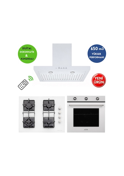 Eminçelik & AFM A44 FM7601 + 1240W Wok + Dijital FM3501W Turbo + Soğutma Beyaz Ankastre Set