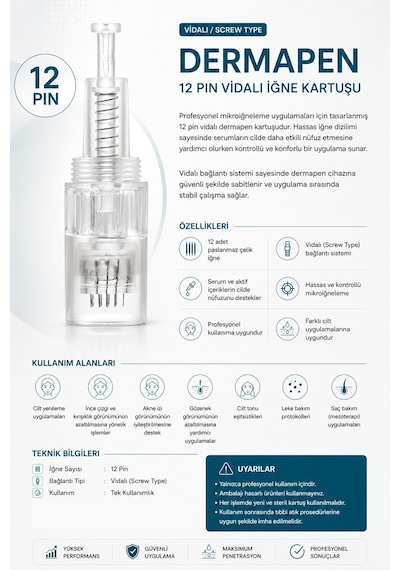 Dermapen İğnesi 12 Pin Vidalı 10 Adet
