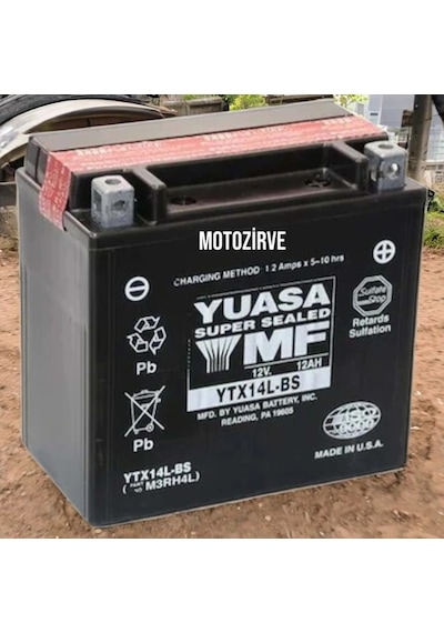 Yuasa Ytx14l-bs Cp 12v 12 Amper 200 Cca Bakım Gerektirmeyen Motosiklet Aküsü, Ytx14lbs
