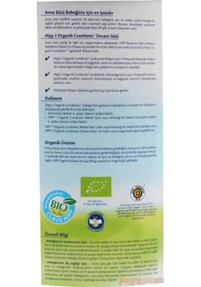 Hipp Organik Combiotic 2 Devam Sütü 350 G 3 Adet