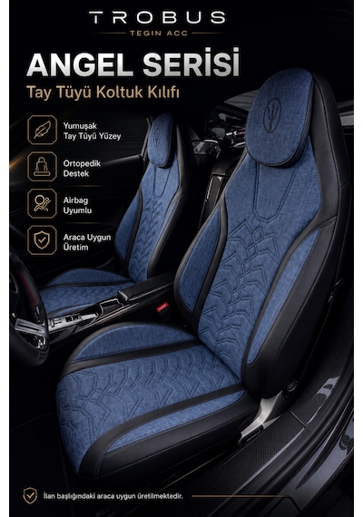 Seat Leon 2005 Ve Sonrası Uyumlu Angel Serisi Tay Tüyü Koltuk Kılıfı Mavi Siyah 05756313