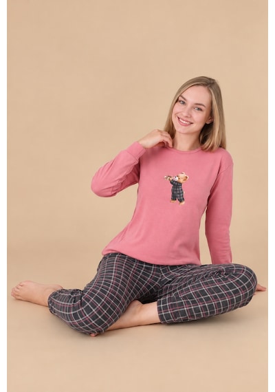 Wordex Fawn 6001 İnterlok Sevimli Ayıcık Desenli Kışlık Ev Kadın Pijama Takımı Gül Kurusu Wordex Fawn 6001 İnterlok Sevimli Ayıcık Desenli Kışlık Ev Kadın Pijama Takımı Gül Kurusu