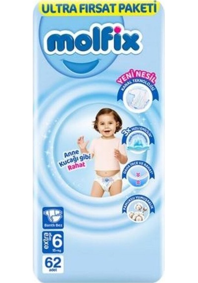 Molfix Bebek Bezi Ultra Fırsat Paketi 15+ Kg 62 Adet 6 Numara