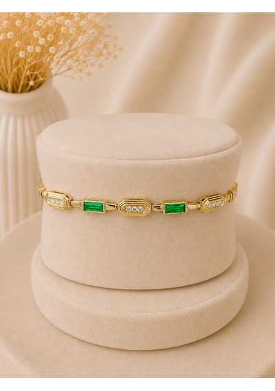Valmont Accessories Kadın Gold Renk Yeşil Baget Taşlı Geometrik Bileklik