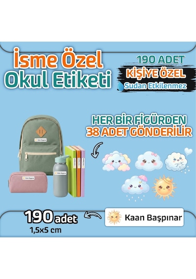 Kapbirhediye Okul Etiketi Isme Özel Kalem Defter Etiketi Bulut Temalı 190 Adet Çok Renkli