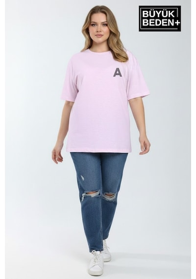 Superlife Kadın Büyük Beden A Baskılı 3xl-6xl Bisiklet Yaka Tshırt Spr26btsk510-12 Pembe