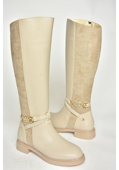 Fox Shoes T973000909 Bej Alçak Tabanlı Kadın Çizme Bej