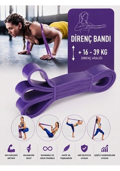 208 Cm Pilates Jimnastik Lastiği Egzersiz Yoga Direnç Bandı Orta-yüksek - Mor 2080x32x4.5 Mm