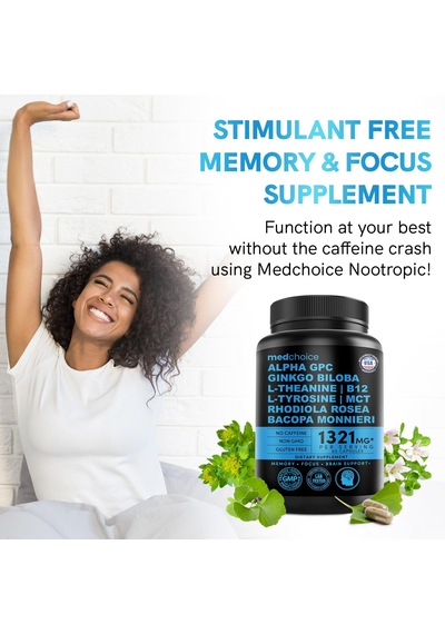 Medchoice Nootropic Brain Memory & Focus Supplement With Ginkgo Biloba, L Theanine 1321 Mg Per Serving 60 Kapsül Orijinal Usa Menşeii Dmmedicineden
