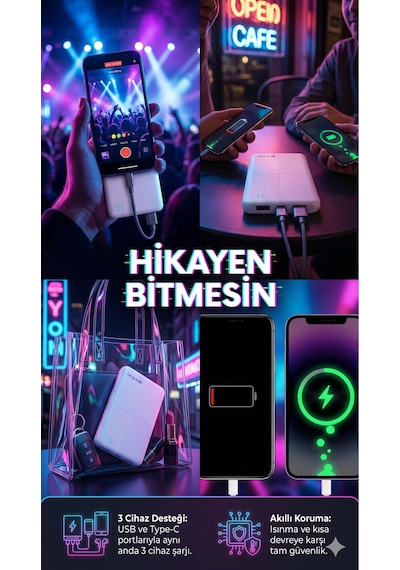 Ip-g12n 10000mah Micro+usb+ Type-c Giriş+çıkış Siyah Taşınabilir Pil Şarj Cihazı Powerbank Beyaz