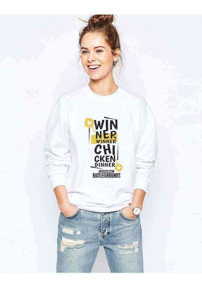 Pubg Winner Winner Baskılı Beyaz Kadın Sweatshirt