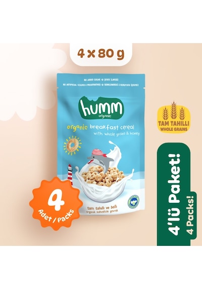 Humm Organic Organik Tam Tahıllı & Ballı Kahvaltılık Gevrek 4 x 80 G