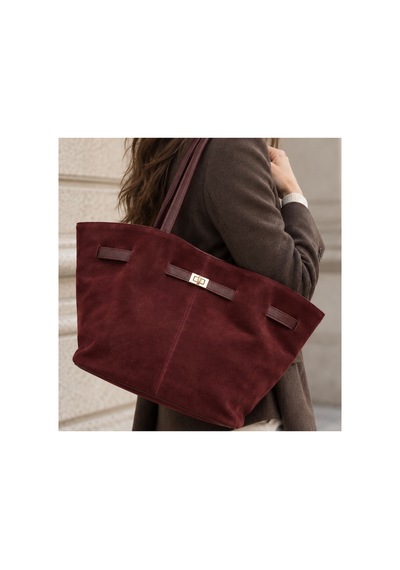 Nura Collection Bordo Kadın Hakiki Süet Büyük Boy Kilitli Omuz Çantası Bordo - 937446063 Bordo