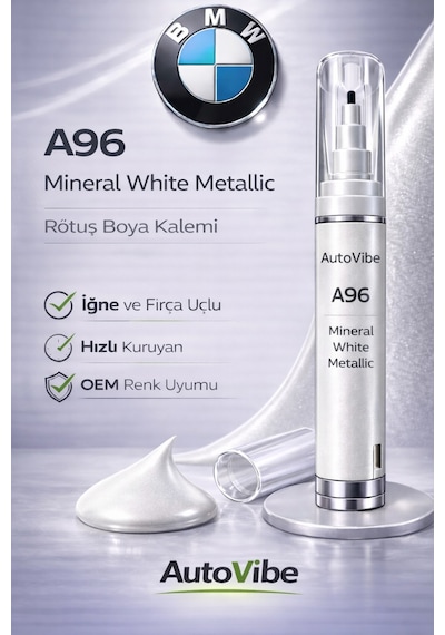 Bmw Rötuş Boya Kalemi A96 Mineral White Metallic - Mineral Beyaz Metalik 2si1arada Çizik Giderici