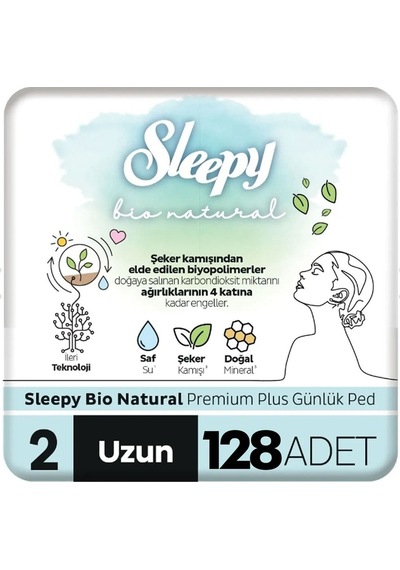 Sleepy Bio Natural Premium Plus Günlük Ped Uzun 128 Adet Ped