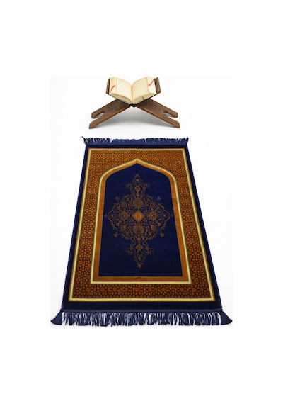 Mihrap Desenli Kadife Seccade K0225 Lacivert