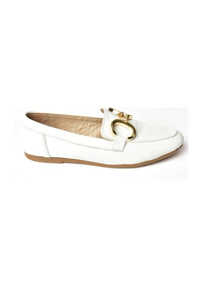 Fox Shoes S291070303 Beyaz Hakiki Deri Kadın Babet Beyaz