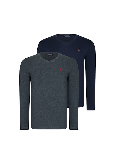 İkili Set T8587 Dewberry V Yaka Erkek Sweatshırt-antrasit-lacivert Antrasit-lacivert