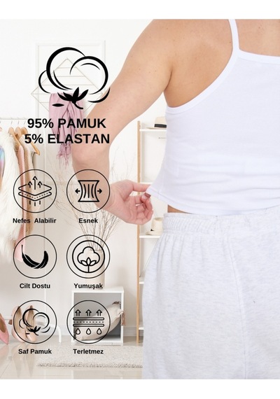 Alya Underwear Kaşkorse Dar Yaka Askılı Crop Beyaz