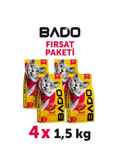 Bado Yetişkin Kedi Maması Etli Biftekli 1,5 Kg 4'lü